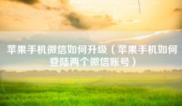 苹果手机微信如何升级（苹果手机如何登陆两个微信账号）